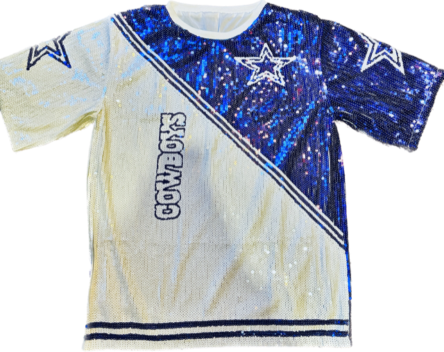 Dallas White and Navy Sequin Game Day Sequin Jersey