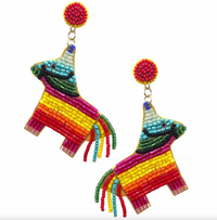 Felt Back Colorful Beaded Serape Donkey Pinata's Dangle Earrings