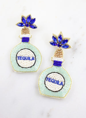 Felt Back Seed Beaded Tequila Message Detail Dangle Earrings